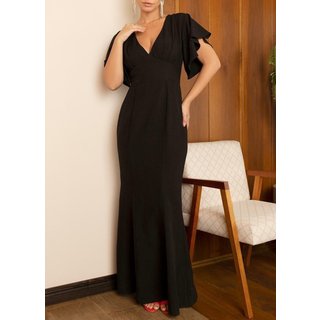 Vestido Longo Tecido Plano Texturizado Preto Quintess