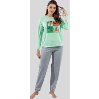Pijama Longo Silk + Calça Cinza Diluxo Verde