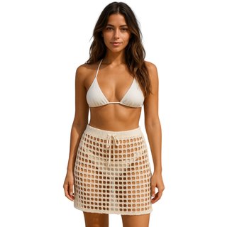 Saída de Praia Tricot Reflexo Íntimo Saia Tricotada Com Regulagem Curta Moda Verão Off White
