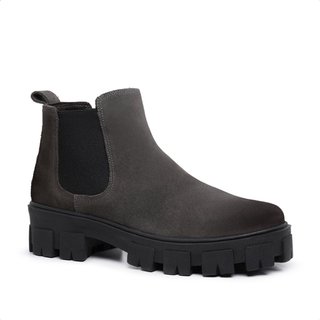 Bota Chelsea Feminina em Camurça Cinza com Sola Tratorada Malbork 24788FNCZ