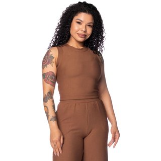 Regata Cropped Feminina Babicat Texturizada Marrom