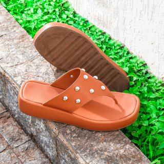 Tamanco Feminino Plataforma Moda Anabela Resistente Confortável Macio Sandália Havana