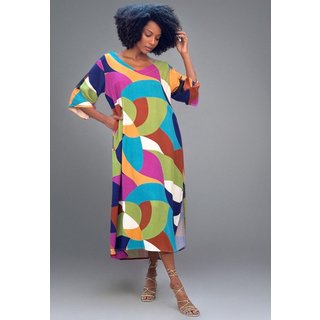 Vestido Midi Amazonia Vital Abapã Plano com Bolso Estampa Jardim Azul