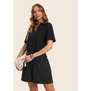 Blusa Feminina Manga Curta em Visco Rovitex Preto