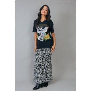 Saia Longa Cintura Média De Tule Animal Print Preto E Branco marinaegabriella