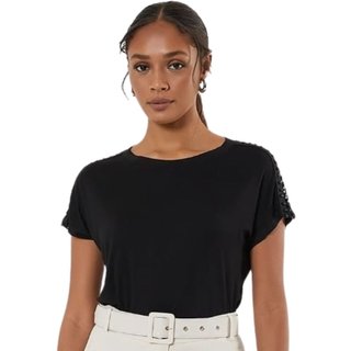 Camiseta FMF Feminina Preta com Detalhes nos Ombros – Casual e Estilosa