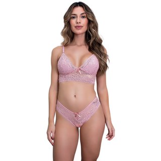 Kit 2 Conjuntos de Lingerie Sexy Todo em Renda Sutiã Sem Bojo Forrado Luxo