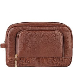 Necessaire de couro liso Manuela 18x28x10cm - Whisky