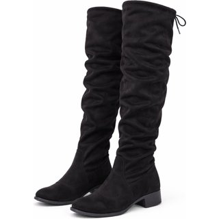 Bota Over Knee Feminina Cano Alto Longo Camurça Strech BIco Fino Confortável Preta