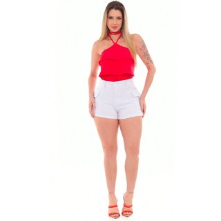 Shorts Cargo Feminino Cintura Alta Sarja Branco Modelo Moda Verão