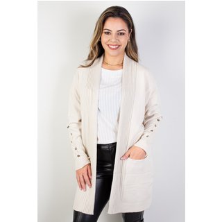 Cardigan alongado bolsos e botões na manga 81213 - Cru