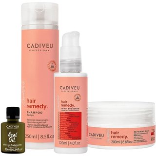 Kit Cadiveu Essentials Hair Remedy Shampoo Máscara e Leave-in Sérum (4 produtos)