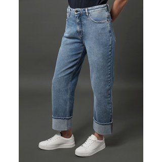 Calça Jeans Feminina Straight Barras Dobradas Calvin Klein Jeans - Azul Claro Calvin Klein Jeans