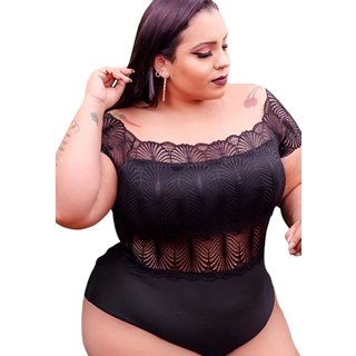 Body Summer Body ciganinha ombro a ombro rendado floral Preto plus size Preto
