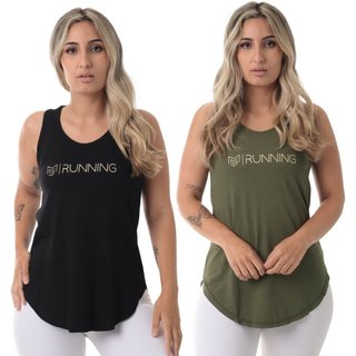 Kit 2 Camisetas Feminina Running Sallada Mista PRETO/VERDE