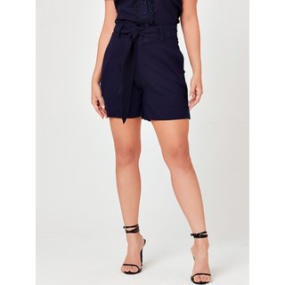 Short Mamorena em Linho com Cinto Pespontado