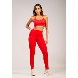 Conjunto Top e Calça Fitness Bella Fiore Modas Alça Fina Nadador Cintura Alta Vermelho