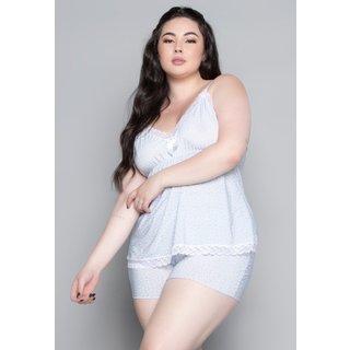 Baby Doll Plus Size Bella Fiore Modas Feminino Liganete e Renda Estampado Azul