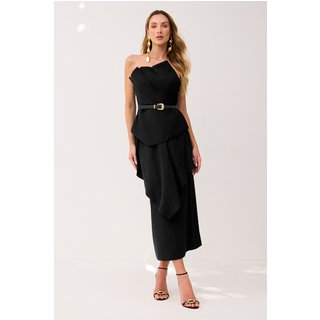 Saia Super Midi Lisa Com Babado Preto Charry