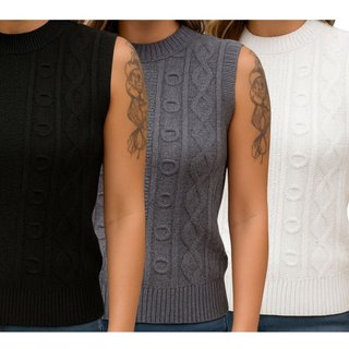 KIT 3 Blusas de Tricô FMF Sem Manga Básica Casual Preto