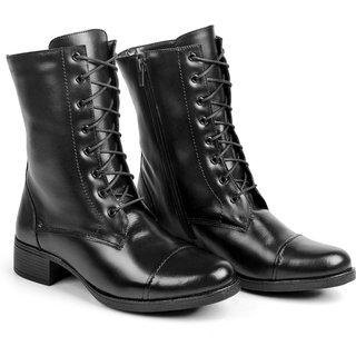 Bota Coturno Cano Médio Nine4 Casual Couro - Preto