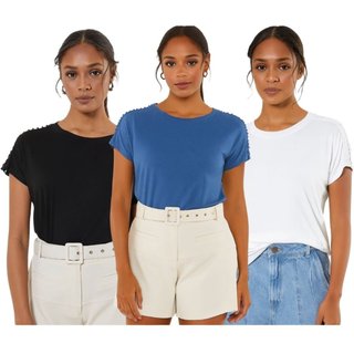 Conjunto 3 Camisetas FMF Femininas Básicas Premium Preto