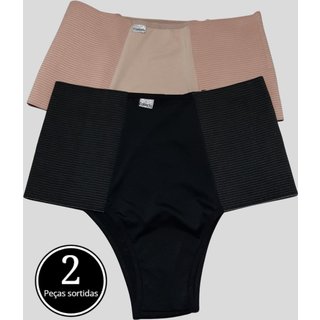 Calcinha Serra E Mar Modas Pos Parto Cintura Alta De Compressao Segura Barriga Preto/Bege