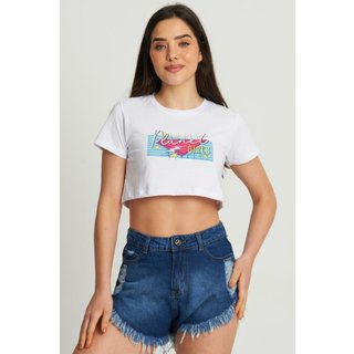 Cropped Feminino Logo Com Glitter Planet Girls Branco
