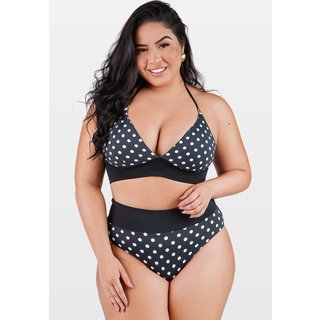 Biquíni Summer Soul Frente Única Hot Pants Plus Size Poá Preto