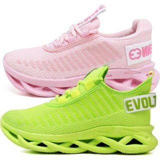 Kit 2 Tênis Easy Style Feminino Evoltenn Solado Trançado Moderno Rosa e Verde