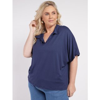 Blusa Creponada Manga Ampla Plus Size Feminina MARINHO