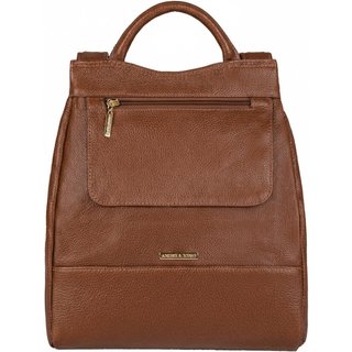 Mochila pequena antifurto couro liso Susan - Whisky