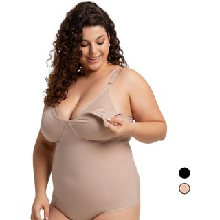Body Cinta Modeladora de Amamentação Pós-Parto Plus Size Sem Bojo Shanty Lingerie Bege
