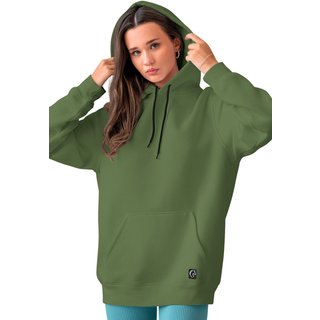 Blusa De Frio Feminina W2 Moletom Liso Com Capuz e Bolso Canguru Felpado Verde Militar