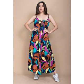 Vestido Longo Cabanafree Caçuá Viscose Alça Fina Estampa Aurora Urbana