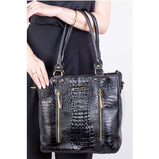 Bolsa de ombro em couro croco Lizandra - Preto