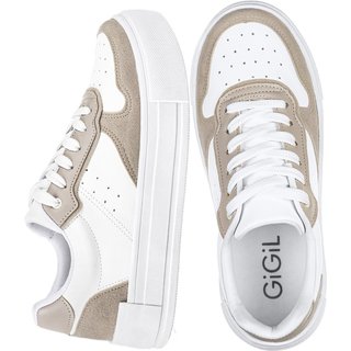 Tenis Casual Feminino Gigil Recortes Retrô Branco/Areia