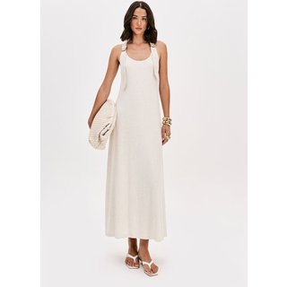 Vestido Canelado Super Midi Com Linho Lança Perfume