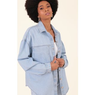 Camisa Oversized Pop Me Em Jeans Azul Claro