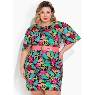 Vestido Com Mangas Amplas Plus Size Tropical Marguerite