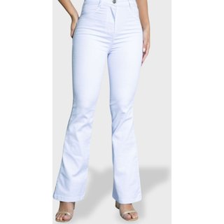 Calça Jeans Flare Boca de Sino Feminina Branca Cintura Alta Estilo Retro
