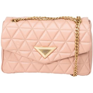 Bolsa Feminina Grande Schutz Tiracolo 944 Matelassê Couro Corrente Bege Amendoa