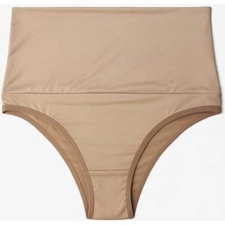 Cinta Serra e Mar Modas Alta Suplex Compressão Cós Duplo Feminina Pós-Parto Não Enrola 15 cm Bege