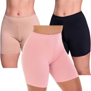 Kit 3 Bermuda Anágua Curto Reflexo Íntimo Segunda Pele Lisa Proteção Anti Atrito Multicolorido
