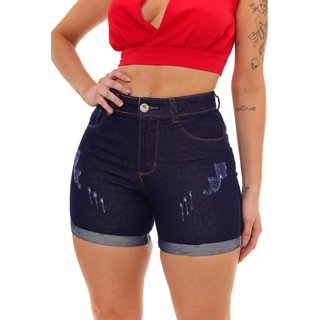 Shorts Jeans Feminino GARAIS MODA Azul Escuro Elegante Com Puídos Confortável Tecido Premium