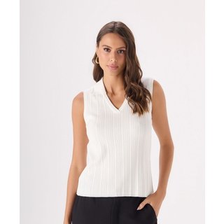 Blusa Makenji Tricot Sem Manga Gola Polo Feminina Off White
