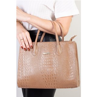 Bolsa Andrea Vinci De Couro Croco Estruturada Valéria - Bege