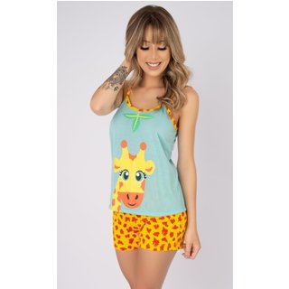 Baby Doll Serra e Mar Modas Pijama Curto Verão Girafa Azul Claro