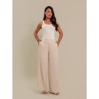 Calça Pantalona Feminina Tecido Fluido Caimento Leve Off-White