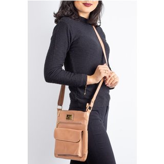Bolsa transversal de couro liso Karen - Bege